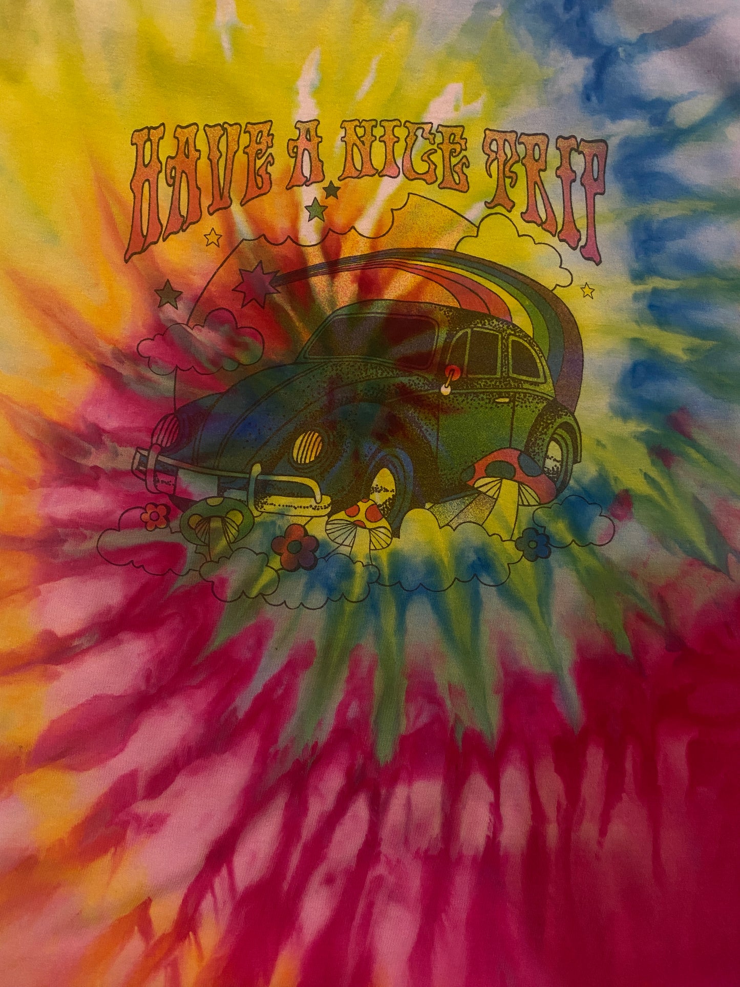 Classic Upcycled Spiral Printed "Have A Nice Trip" Unisex Size XL T-Shirt