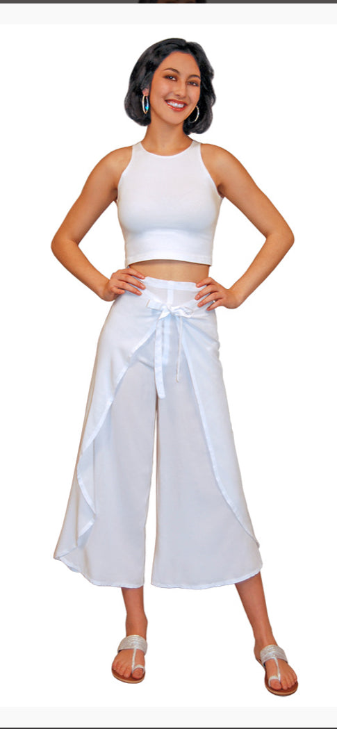 Earthy Feather Design Capris Wrap Around Pants