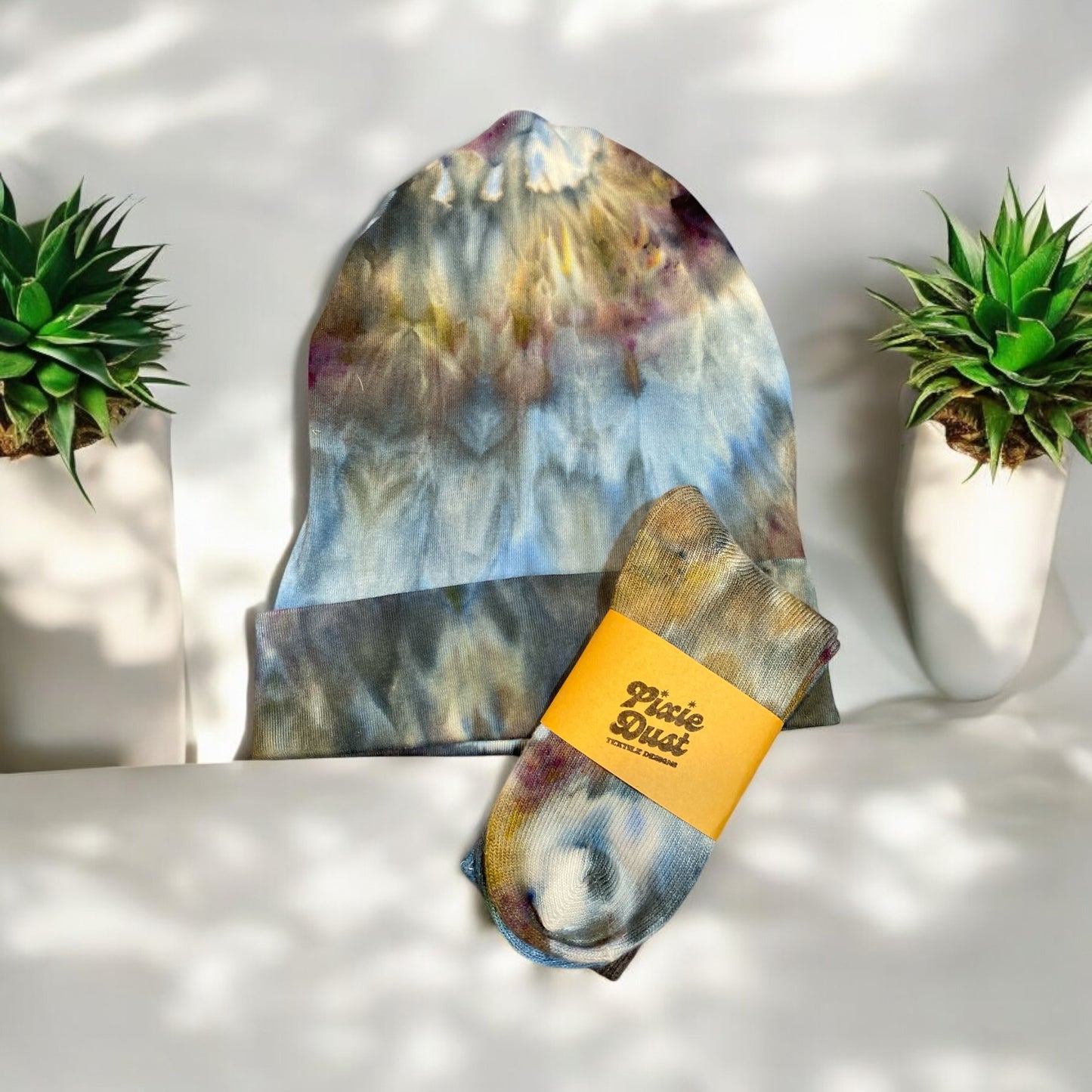 Feather Design Beanie with Matching Bamboo Socks
