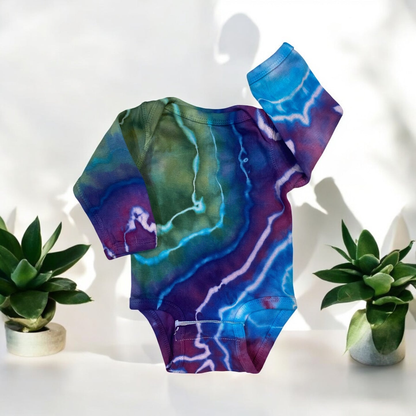 Blue, Green and Purple Geode Design Long Sleeve Onesie