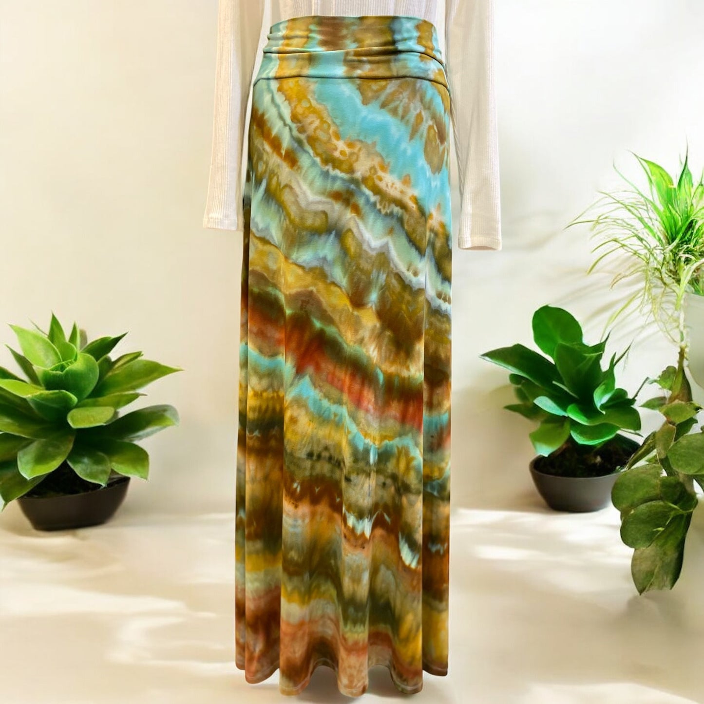 Feather Design Women's High Waisted Flowy Long Maxi Skirt Size XL