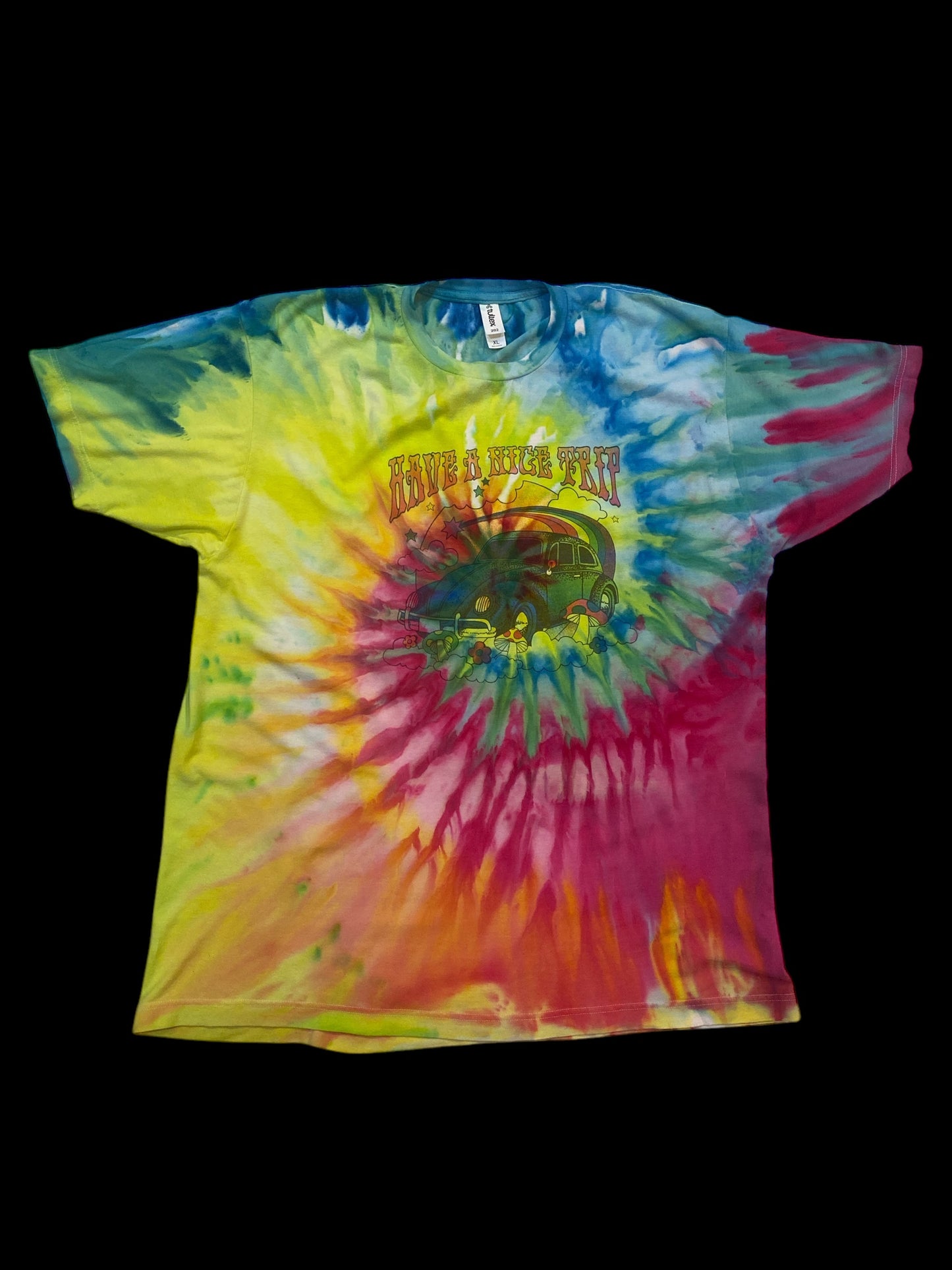Classic Upcycled Spiral Printed "Have A Nice Trip" Unisex Size XL T-Shirt
