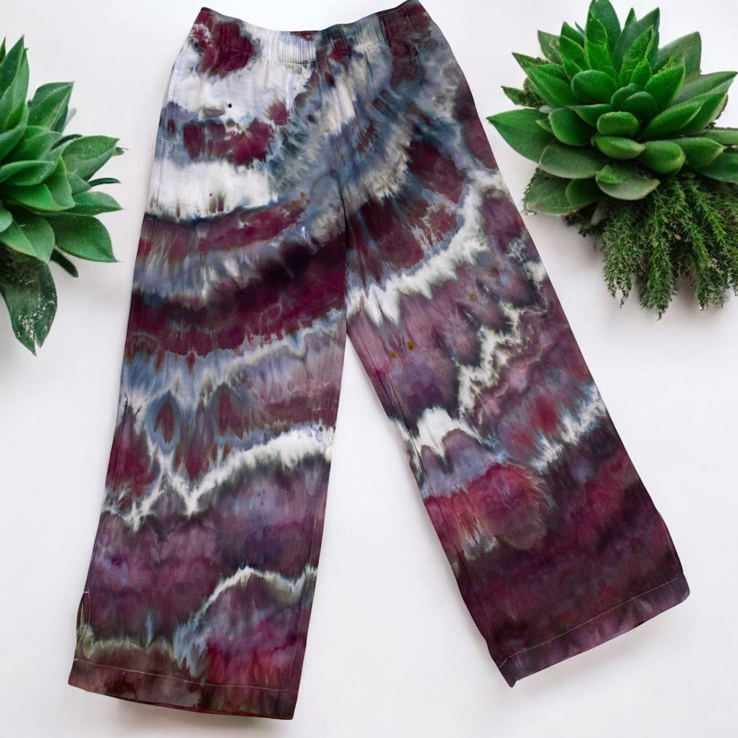 Women's 2 Piece Feather Design Crinkle Gauze Loose Button-Down Shirt with Matching Wide Leg Pants