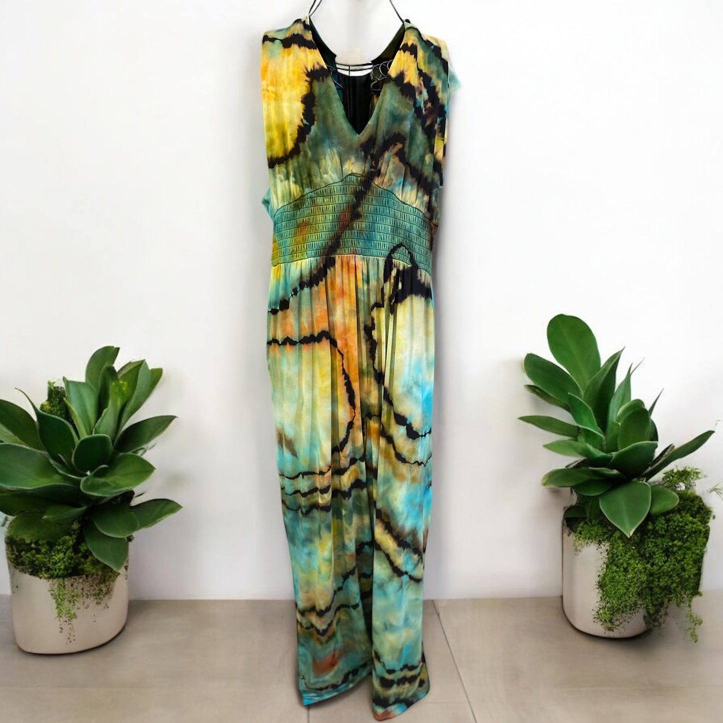 Reverse Geode Design Women's XL Waist-Defined Shirred Jumpsuit