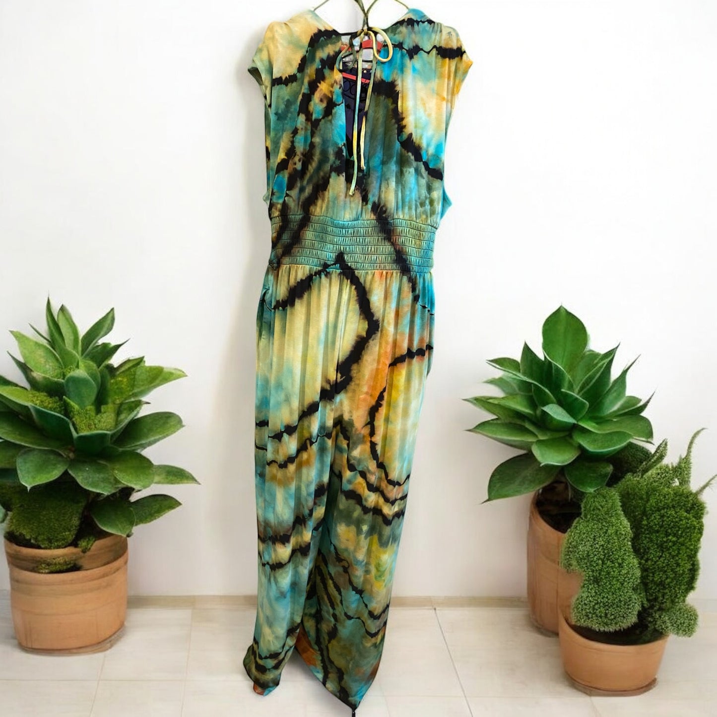 Reverse Geode Design Women's XL Waist-Defined Shirred Jumpsuit