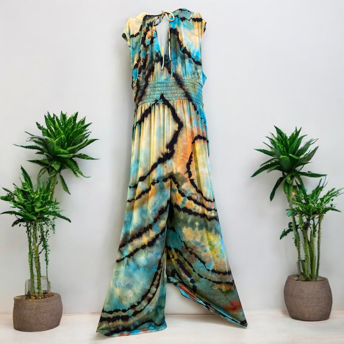 Reverse Geode Design Women's XL Waist-Defined Shirred Jumpsuit