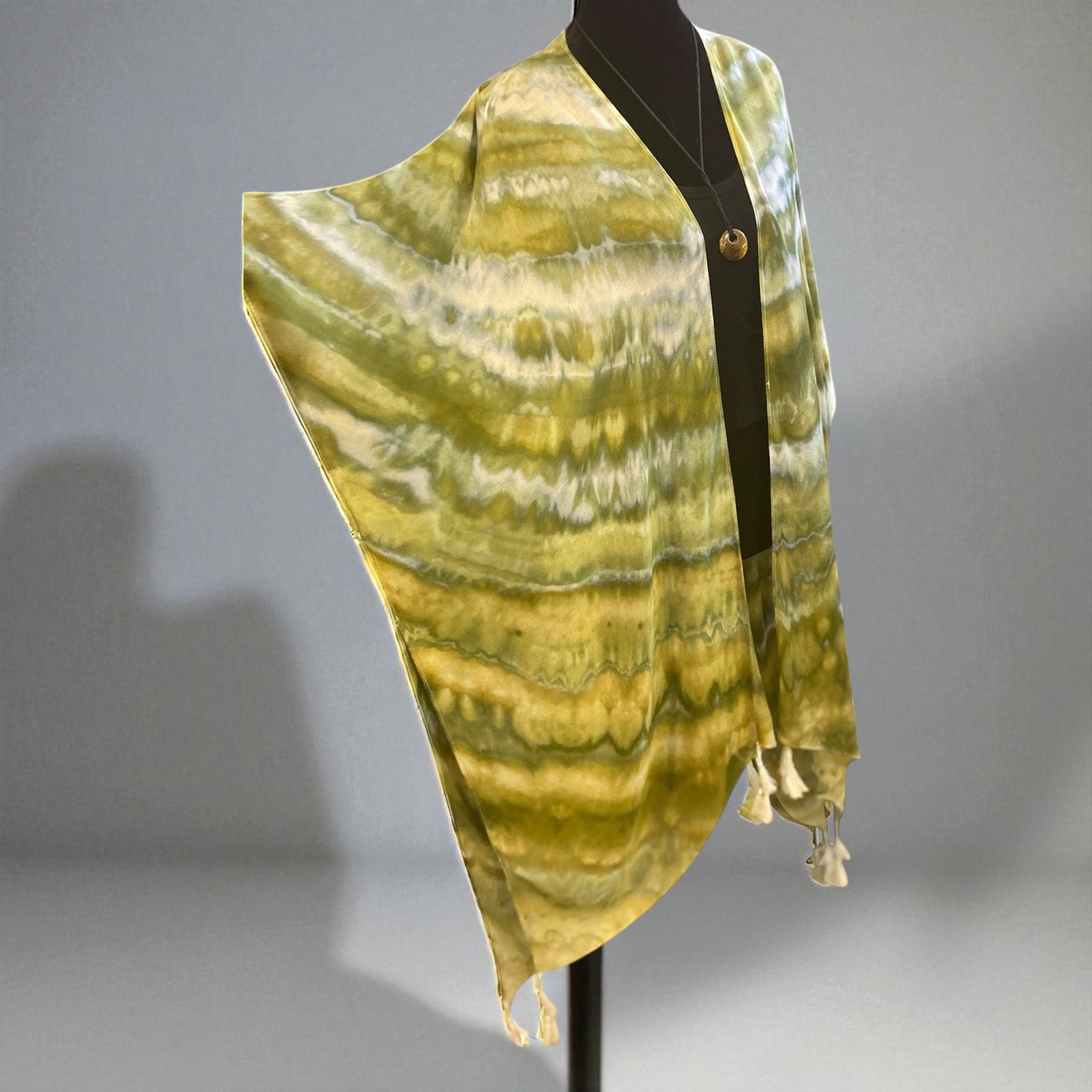 Feather Design Earthy Green Kimono/Beach Cover up