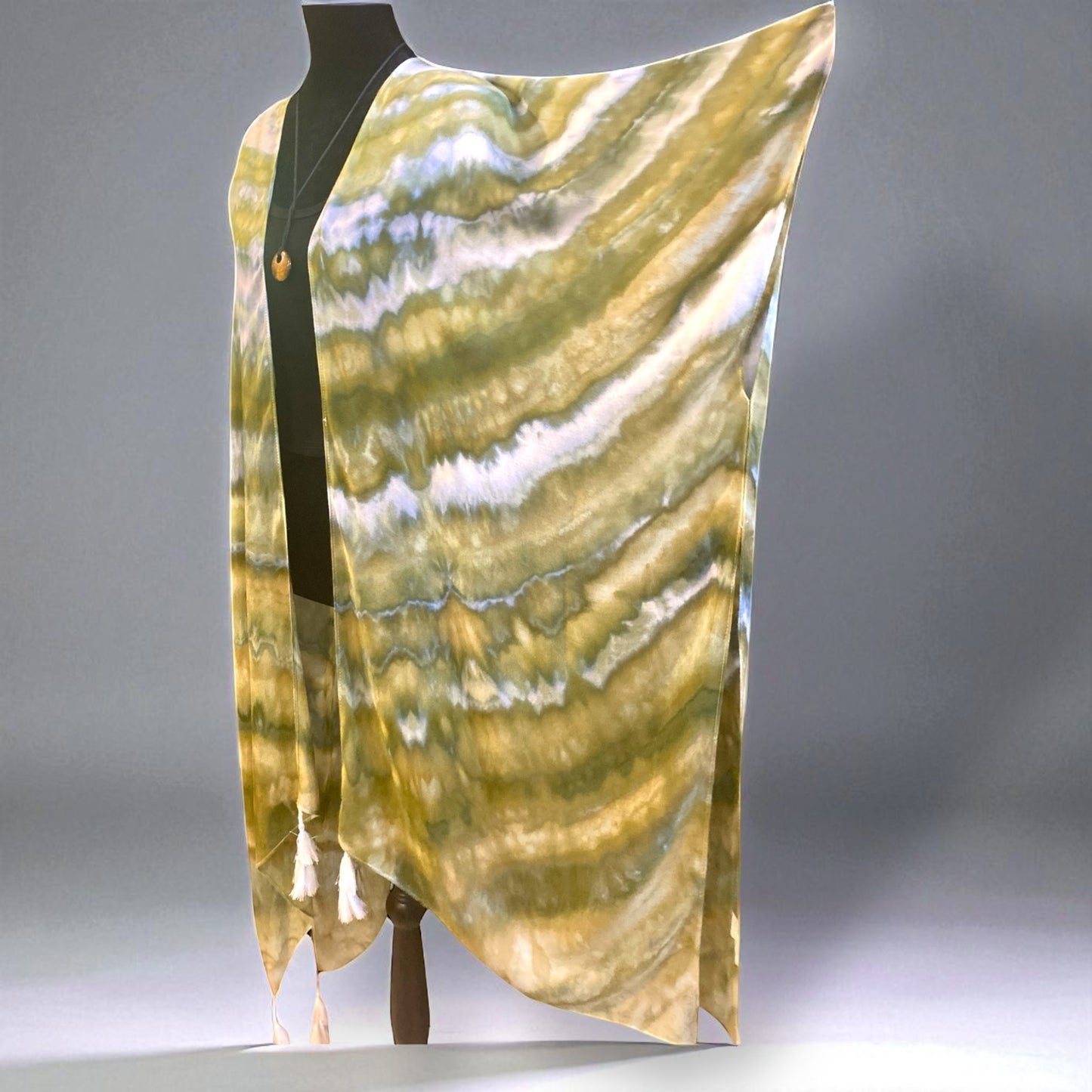 Feather Design Earthy Green Kimono/Beach Cover up