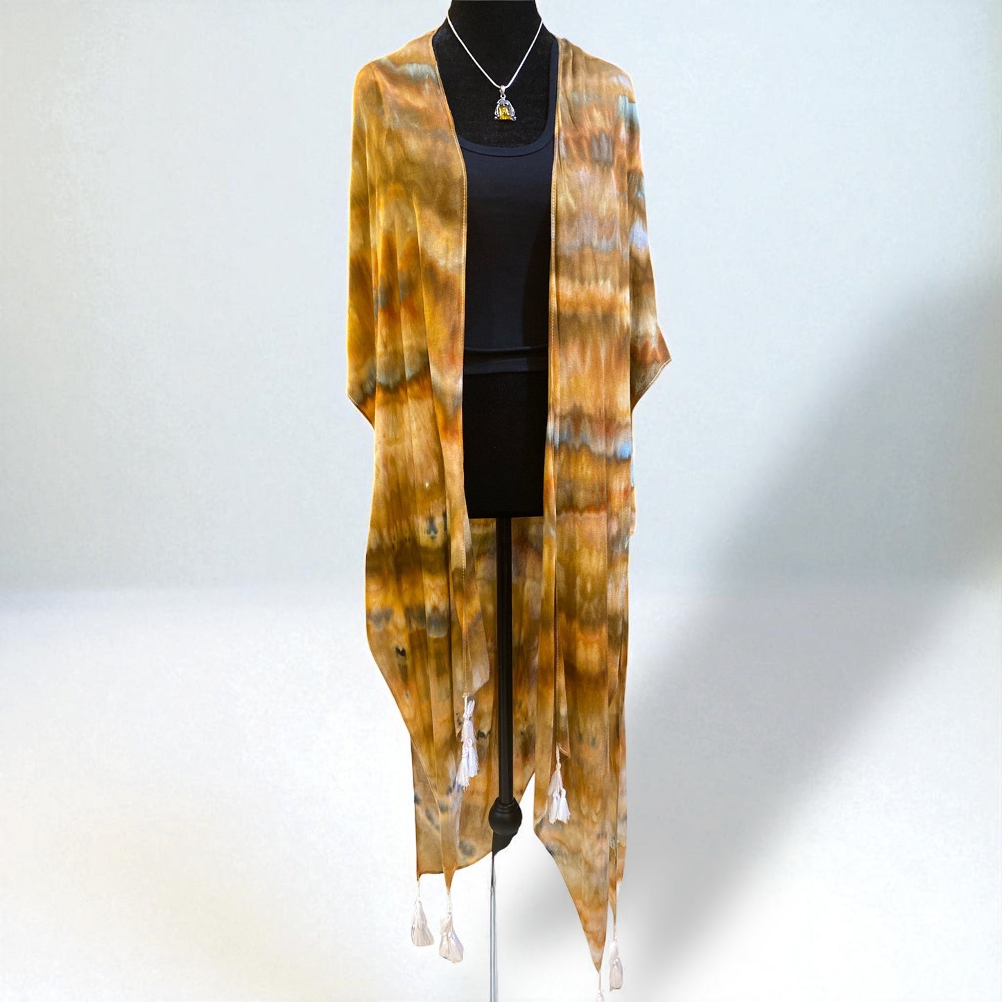 Feather Design Earthy Browns Kimono / Beach Cover up