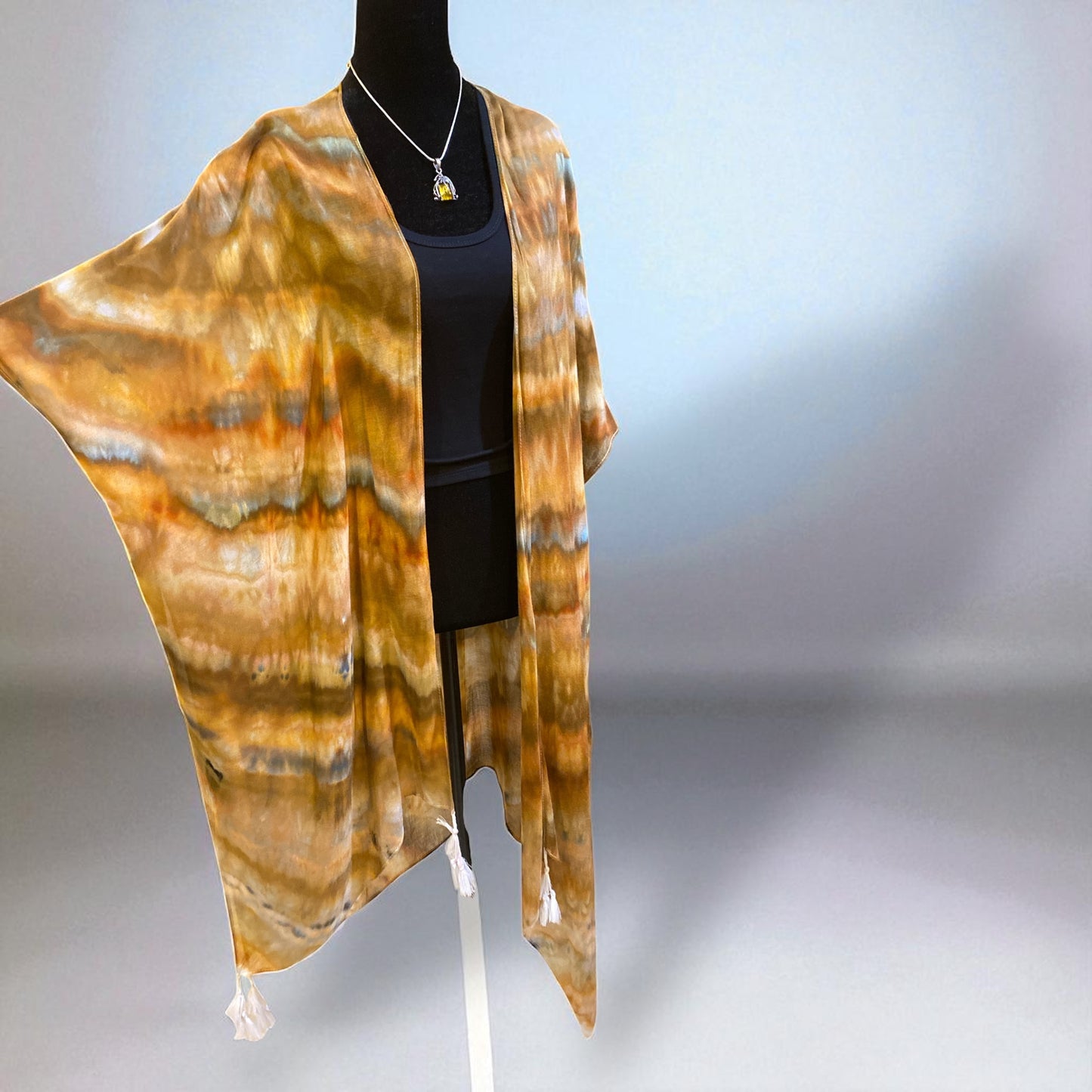 Feather Design Earthy Browns Kimono / Beach Cover up