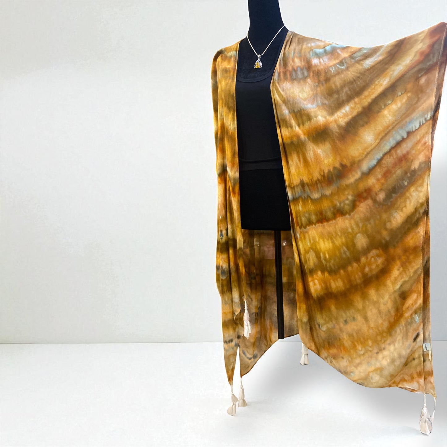 Feather Design Earthy Browns Kimono / Beach Cover up