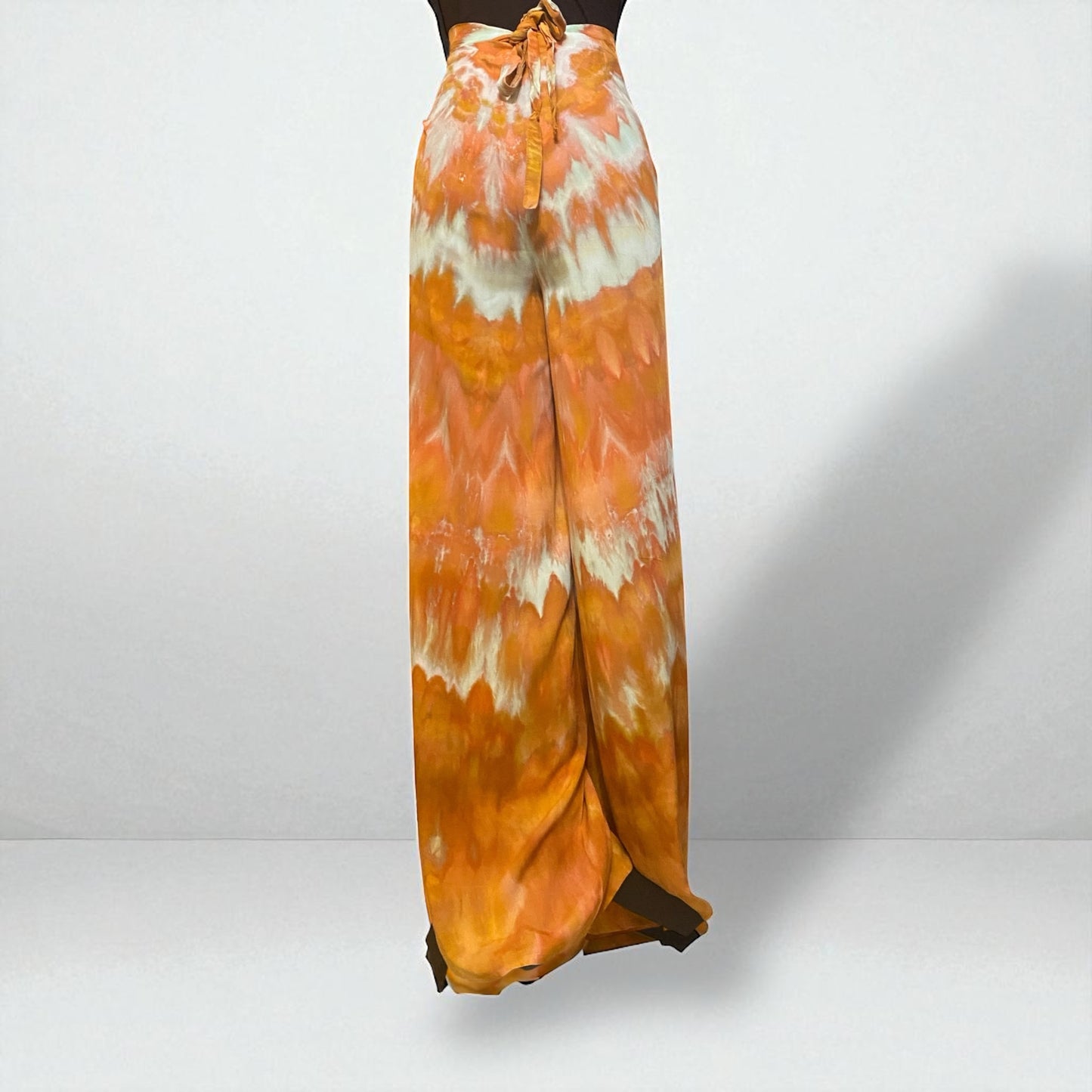 Golden Brown Feather Design Wrap Around Pants