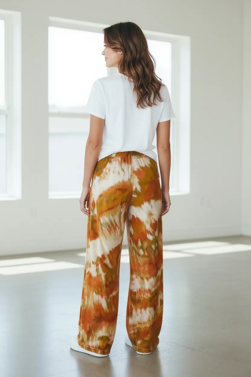 Feather Design Fall Inspired Women's GAP Loose Fit Wide Hem Linen Pant Size Large