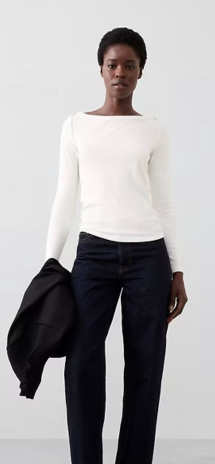 Feather Design on Banana Republic Boatneck Top Size Large