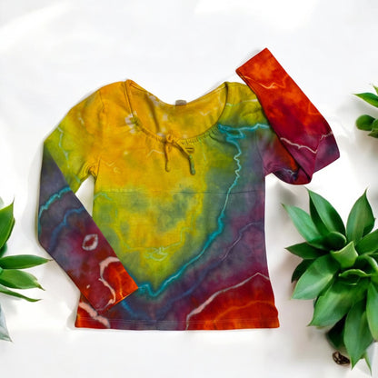 Rainbow Geode Design Long Sleeve Tie-Neck Top for Girls Small (6-7)