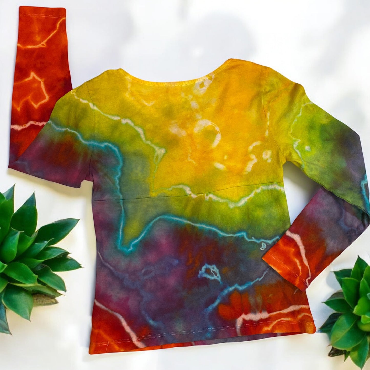 Rainbow Geode Design Long Sleeve Tie-Neck Top for Girls Small (6-7)