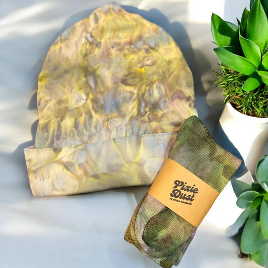 Watercolor Design Slouch Beanie with Matching Bamboo Socks