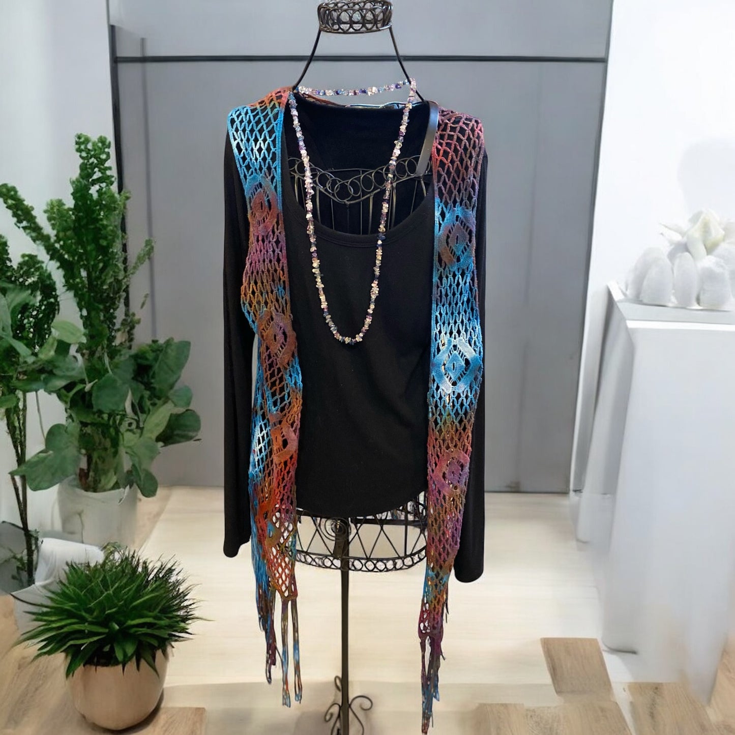 Hippie Crochet Vest with Fringe Size Small