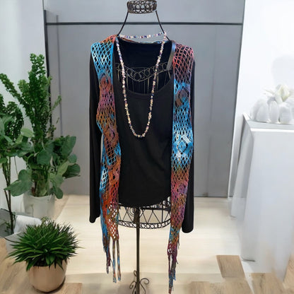 Hippie Crochet Vest with Fringe Size Small