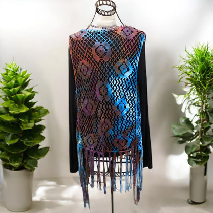 Hippie Crochet Vest with Fringe Size Small