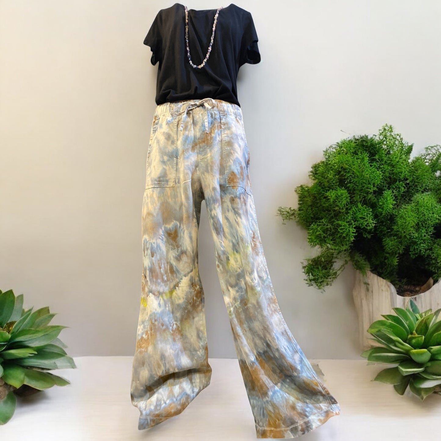 Earthy Feather Design Women's Medium Gap Linen Blend Pull On Pants