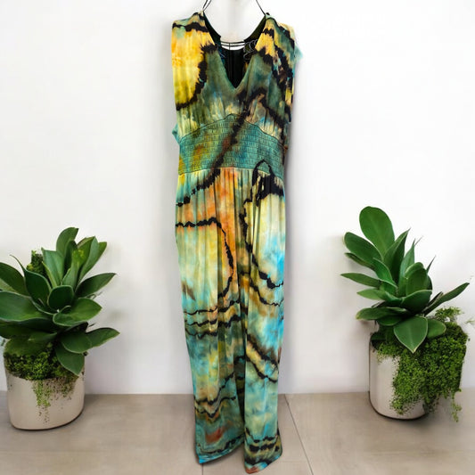 Reverse Geode Design Women's  XL Waist-Defined Shirred Jumpsuit