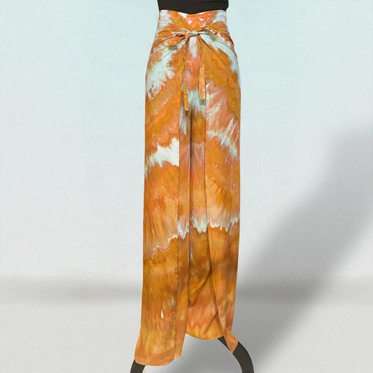 Golden Brown Feather Design Wrap Around Pants