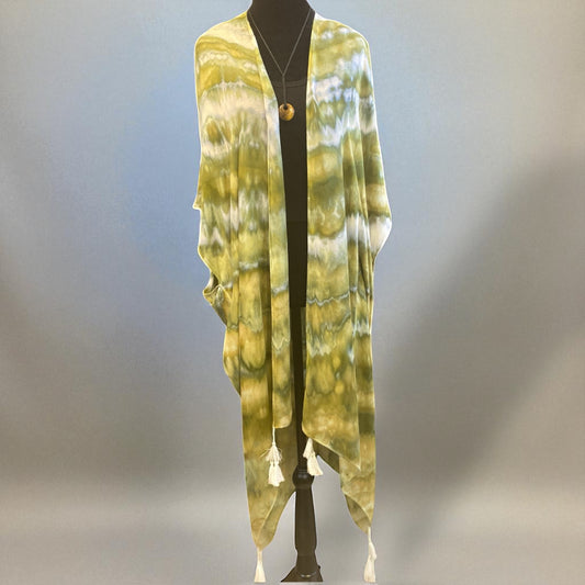 Feather Design Earthy Green Kimono/Beach Cover up