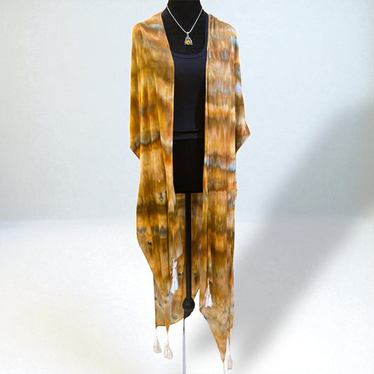 Feather Design Earthy Browns Kimono / Beach Cover up