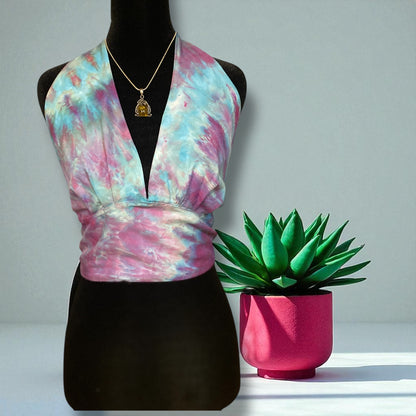 Feather design Hand Sewn 100% Rayon 70's Halter Size Large