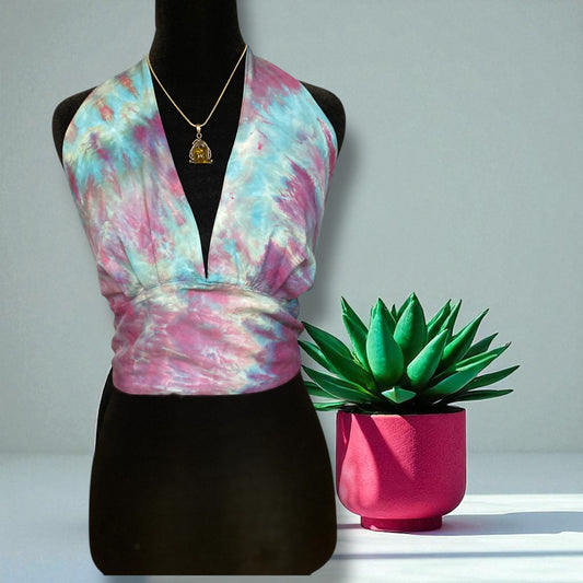 Feather design Hand Sewn 100% Rayon 70's Halter Size Large