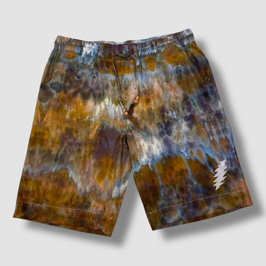 Feather Design Earthy "Grateful Dead Lighting Bolt" Cotton Linen Casual Shorts Size L