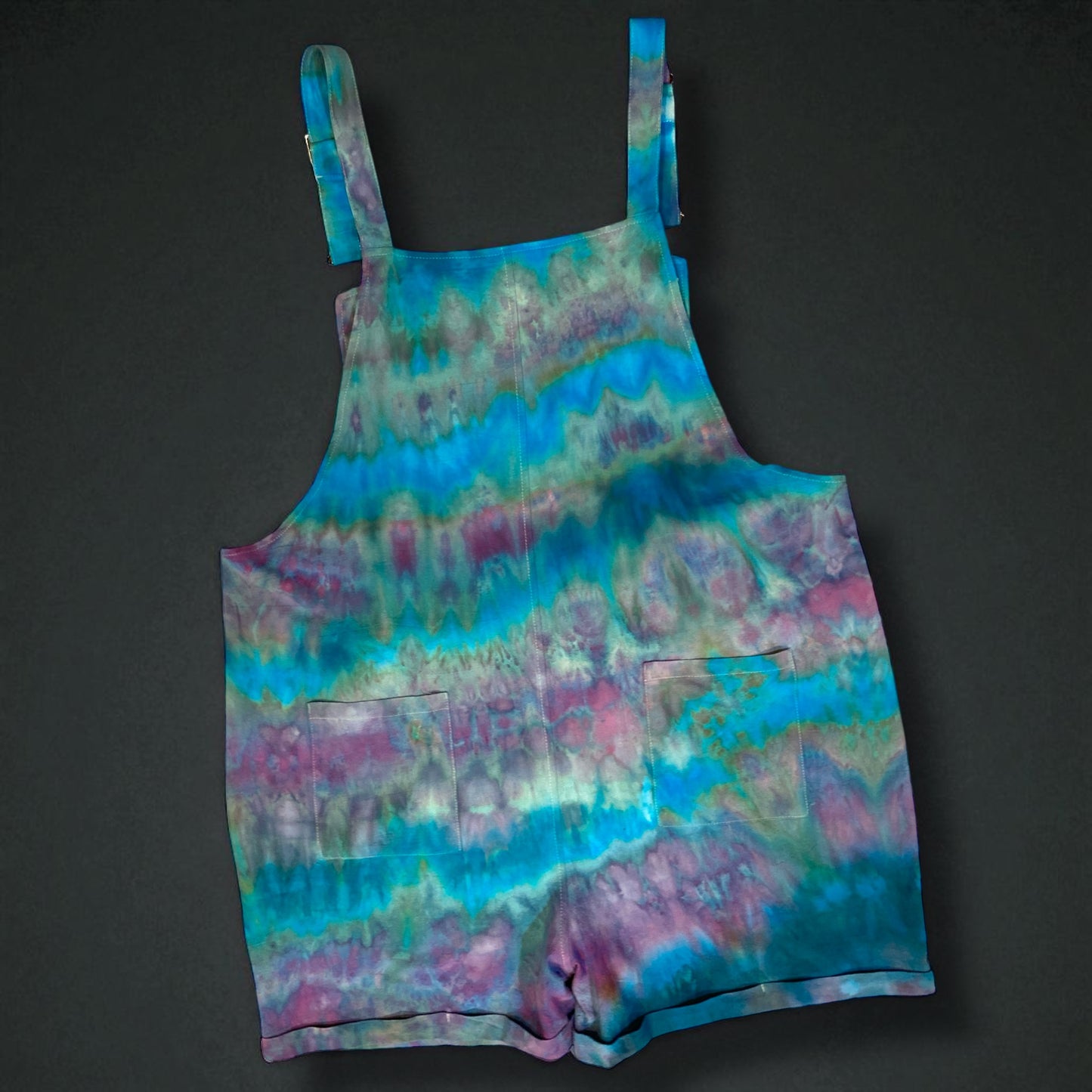 Feather Design Short Bib Overalls/Romper Size Large