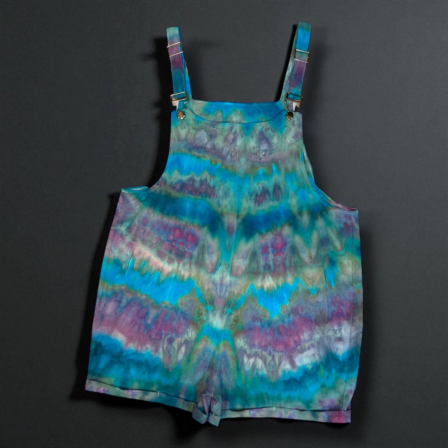 Feather Design Short Bib Overalls/Romper Size Large