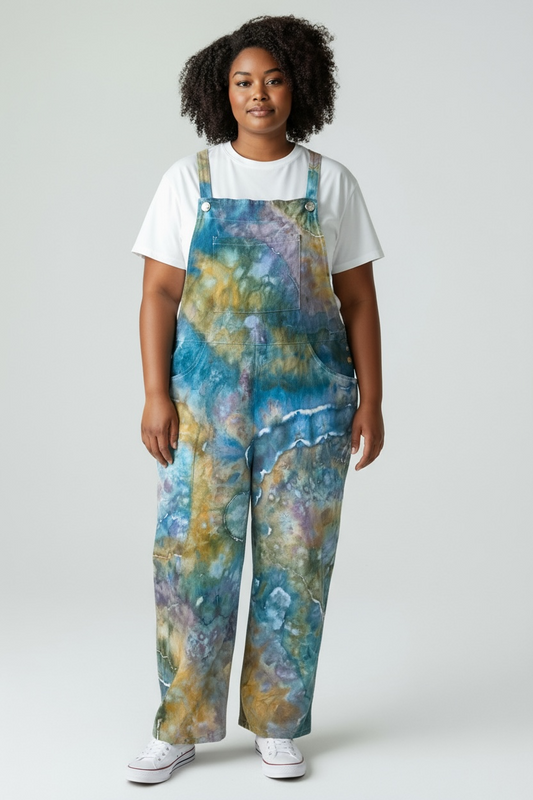 Loose Geode Design Women's Linen Overall Bibs Size XL