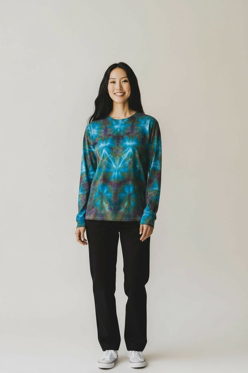 Shibori Design Unisex Long Sleeve 100% Cotton Size Large