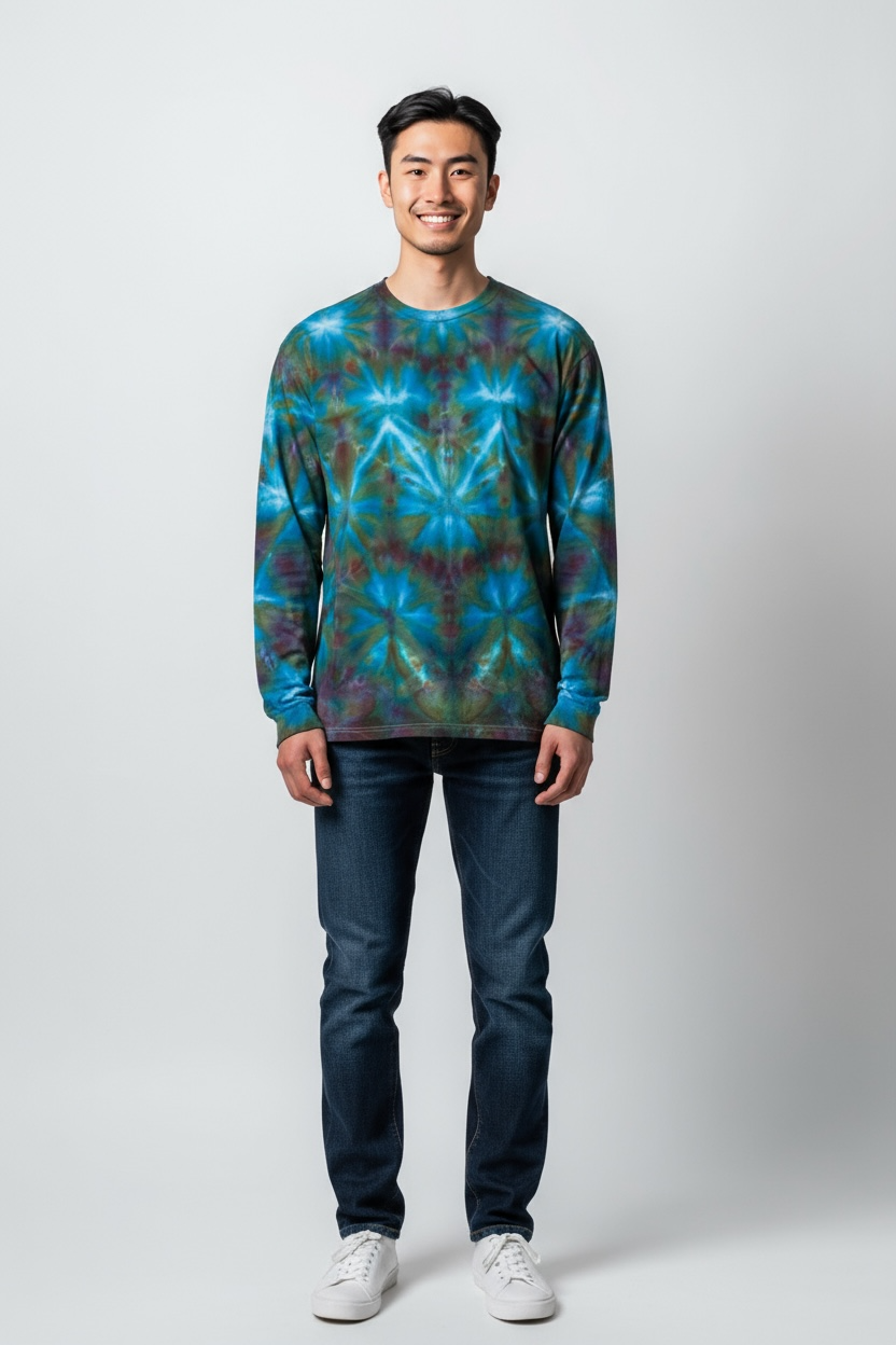 Shibori Design Unisex Long Sleeve 100% Cotton Size Large